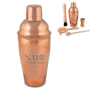 Engraved Rose Gold Cocktail Shaker Set with Cocktail King Design Image 2