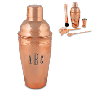 Engraved Rose Gold Cocktail Shaker Set with Triple Initials Image 1