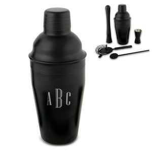 Engraved Black Cocktail Shaker Set with Triple Initials Image 2