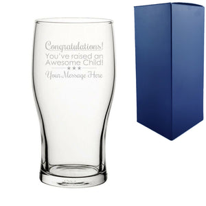 Engraved Tulip Pint Glass with Congratulations! You raised an Awesome Child design Image 2