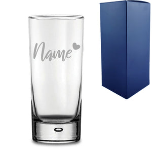 Engraved Bubble Hiball Glass Tumbler with Name and Heart Design Image 1