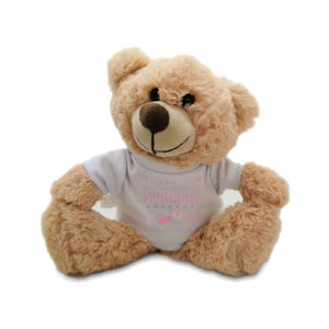 Light Brown Teddy Bear Toy with T-shirt with Newborn Baby Design in Pink Image 1