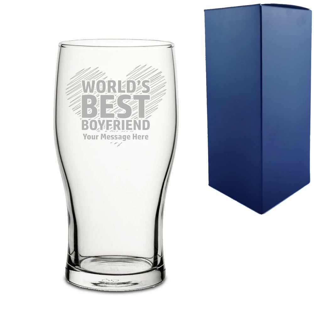 Engraved Pint Glass with World's Best Boyfriend Design Image 2