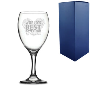 Engraved Wine Glass with World's Best Boyfriend Design Image 2