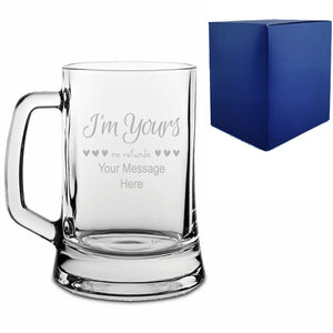 Engraved Tankard Beer Mug with I'm Yours, no refunds Design Image 2