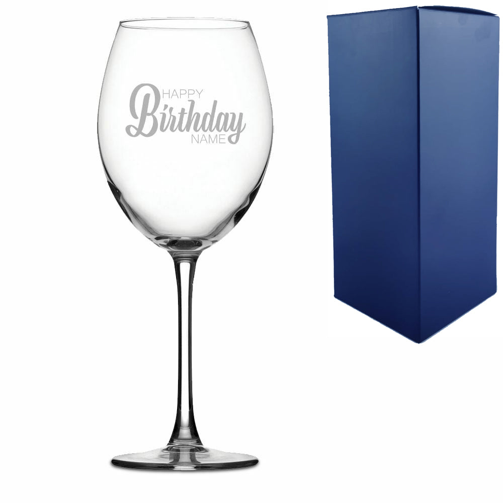 Engraved Enoteca Wine Glass with Happy Birthday Name Design Image 2