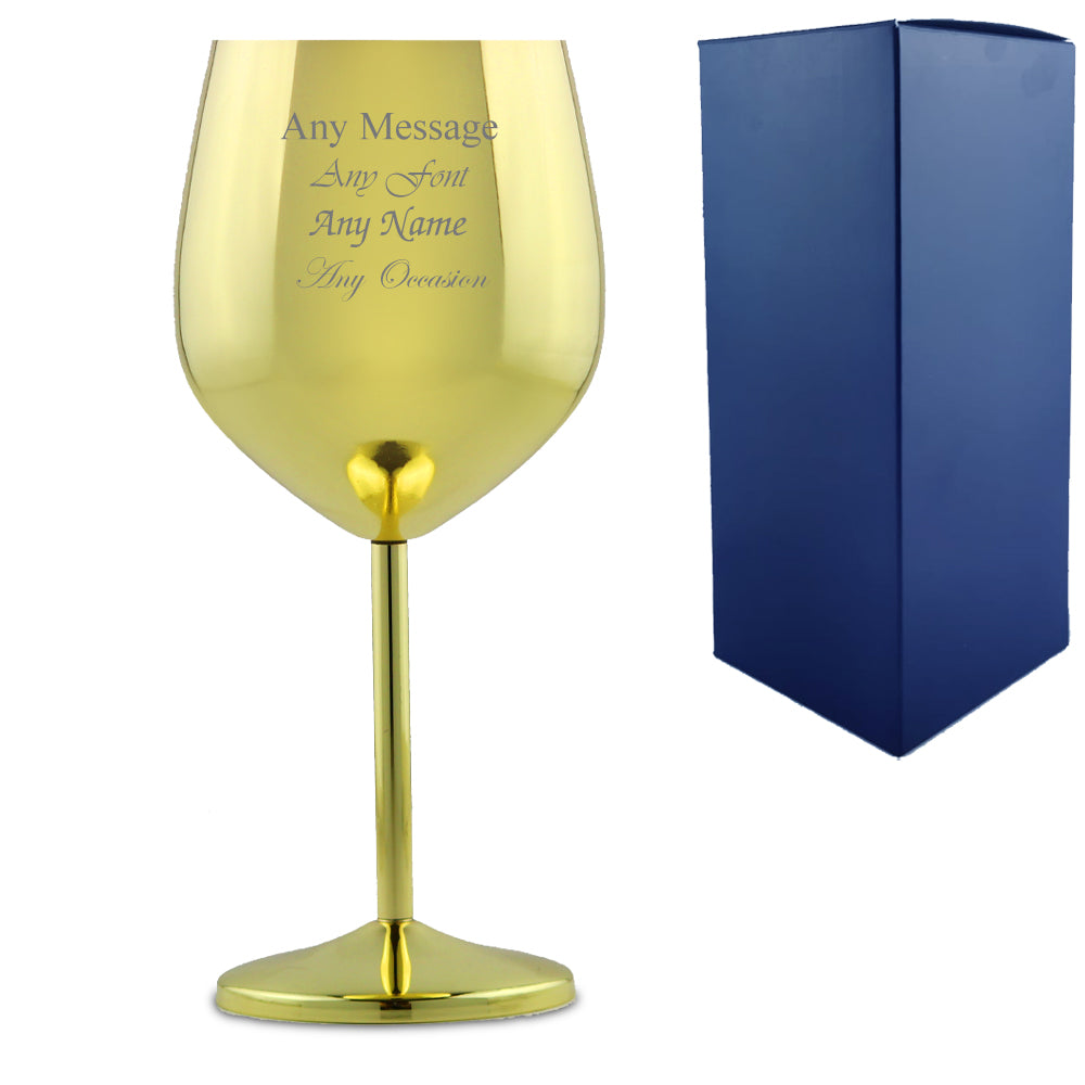 Engraved Gold Metal Wine Glass Image 2