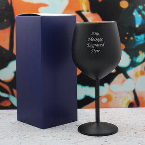 Engraved Matte Black Metal Wine Glass Image 3