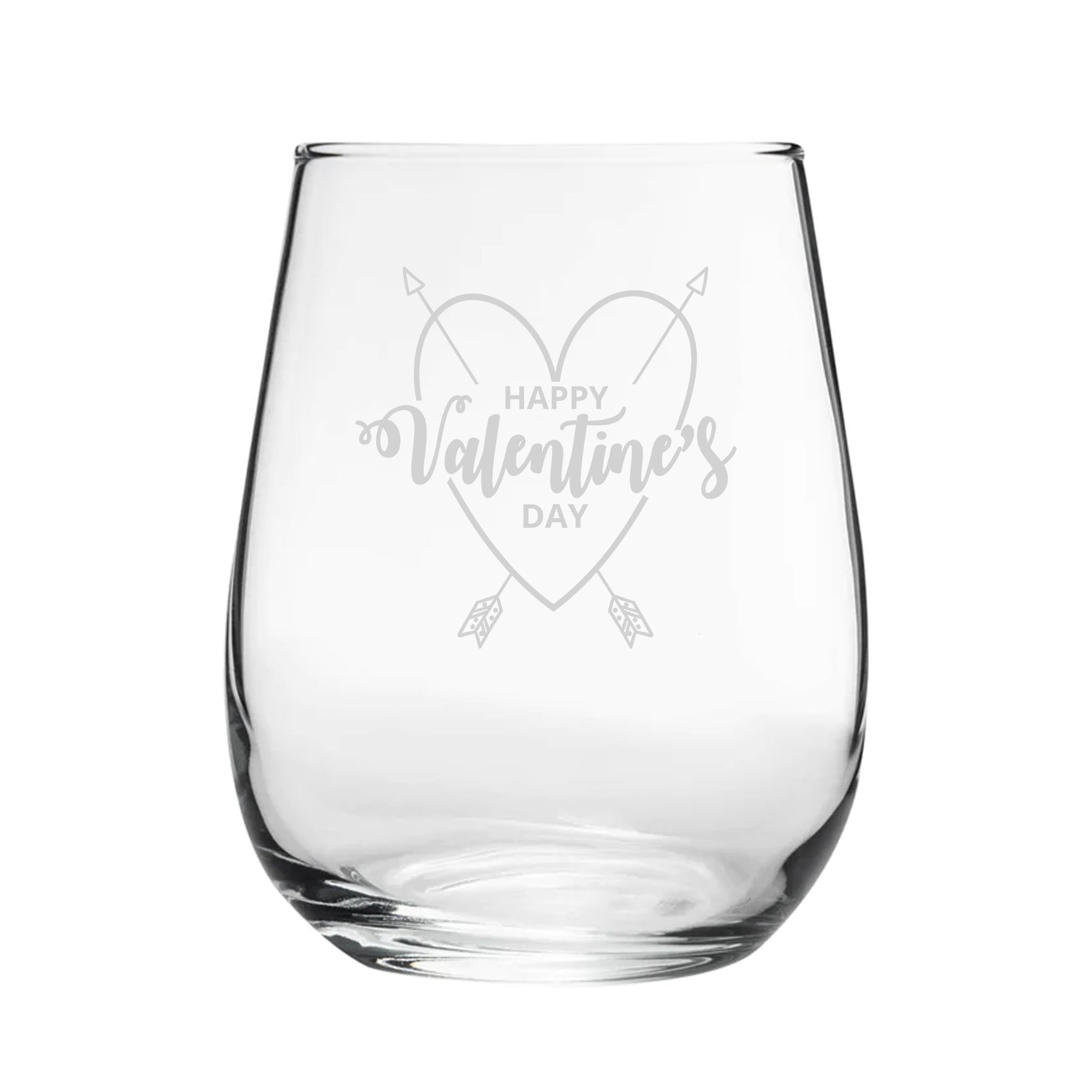 Happy Valentine's Day Heart Design - Engraved Novelty Stemless Wine Gin Tumbler Image 2