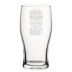 With Great Beard Comes Great Responsibility - Engraved Novelty Tulip Pint Glass Image 1