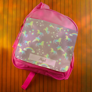 Printed Kids Pink Backpack with Unicorn Design, Customise with Any Name Image 4