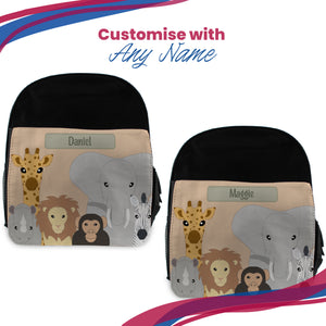 Printed Kids Black Backpack with Safari Animals Design, Customise with Any Name Image 5