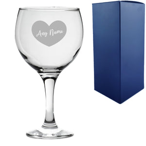 Engraved Gin Balloon Cocktail Glass with Name in Heart Design, Personalise with Any Name Image 1