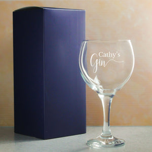 Engraved Gin Balloon Cocktail Glass with Name's Gin Design, Personalise with Any Name Image 3