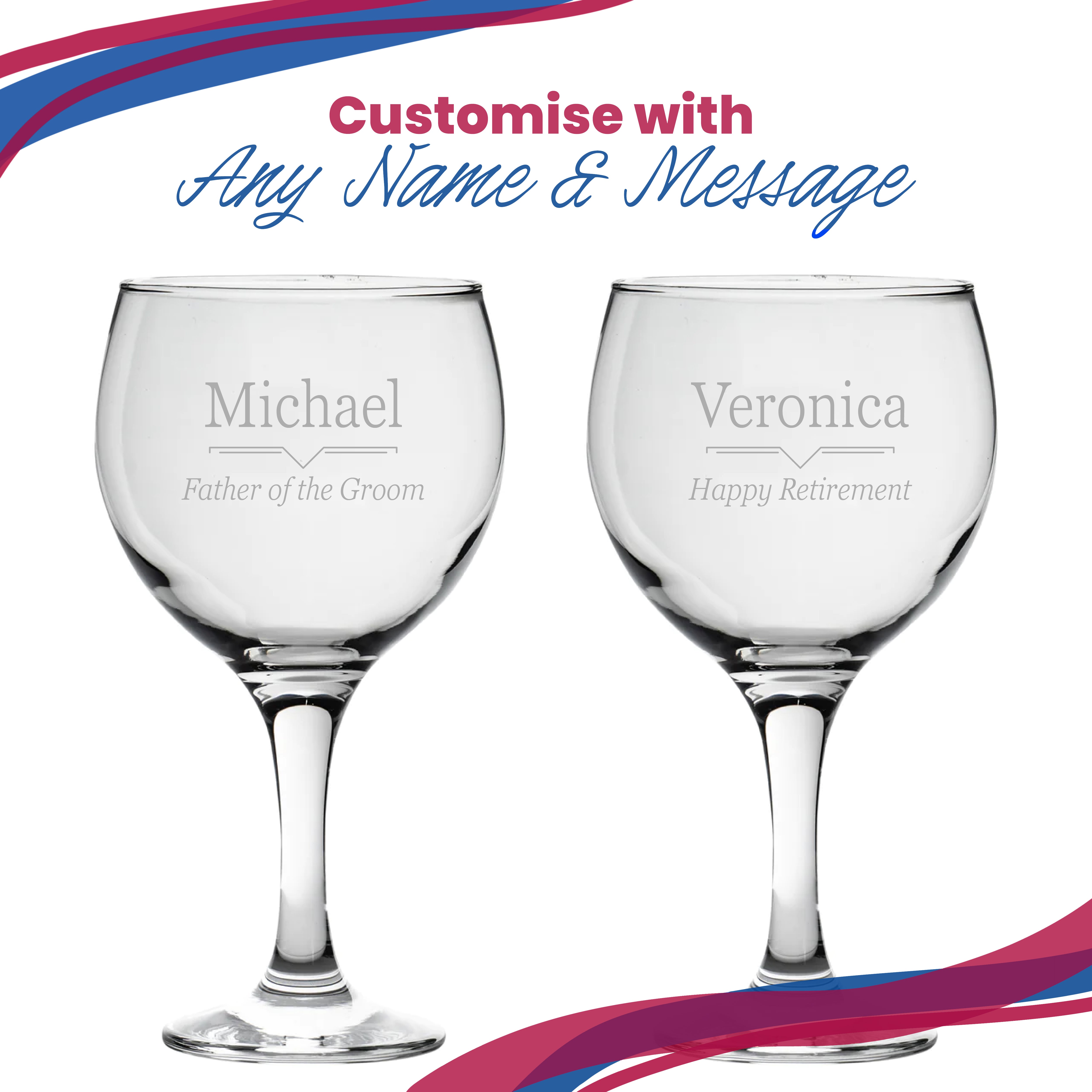 Engraved Gin Balloon Glass with Line Break Design, Personalise with Any Name and Message Image 5