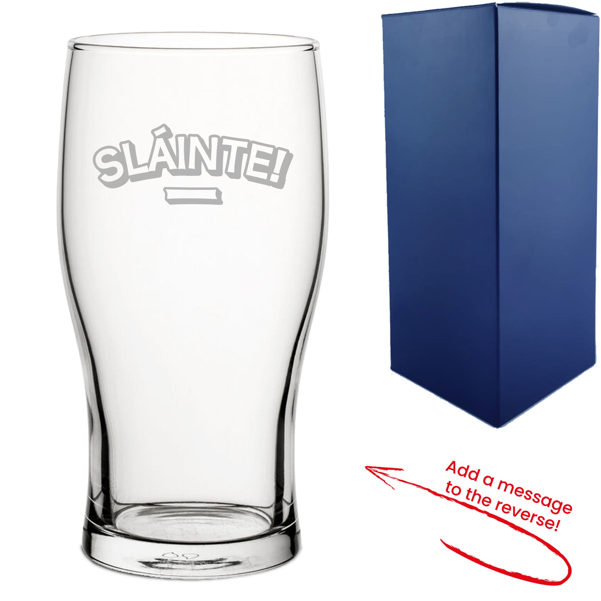 Engraved Pint Glass with Slainte Design, Add a Personalised Message to ...