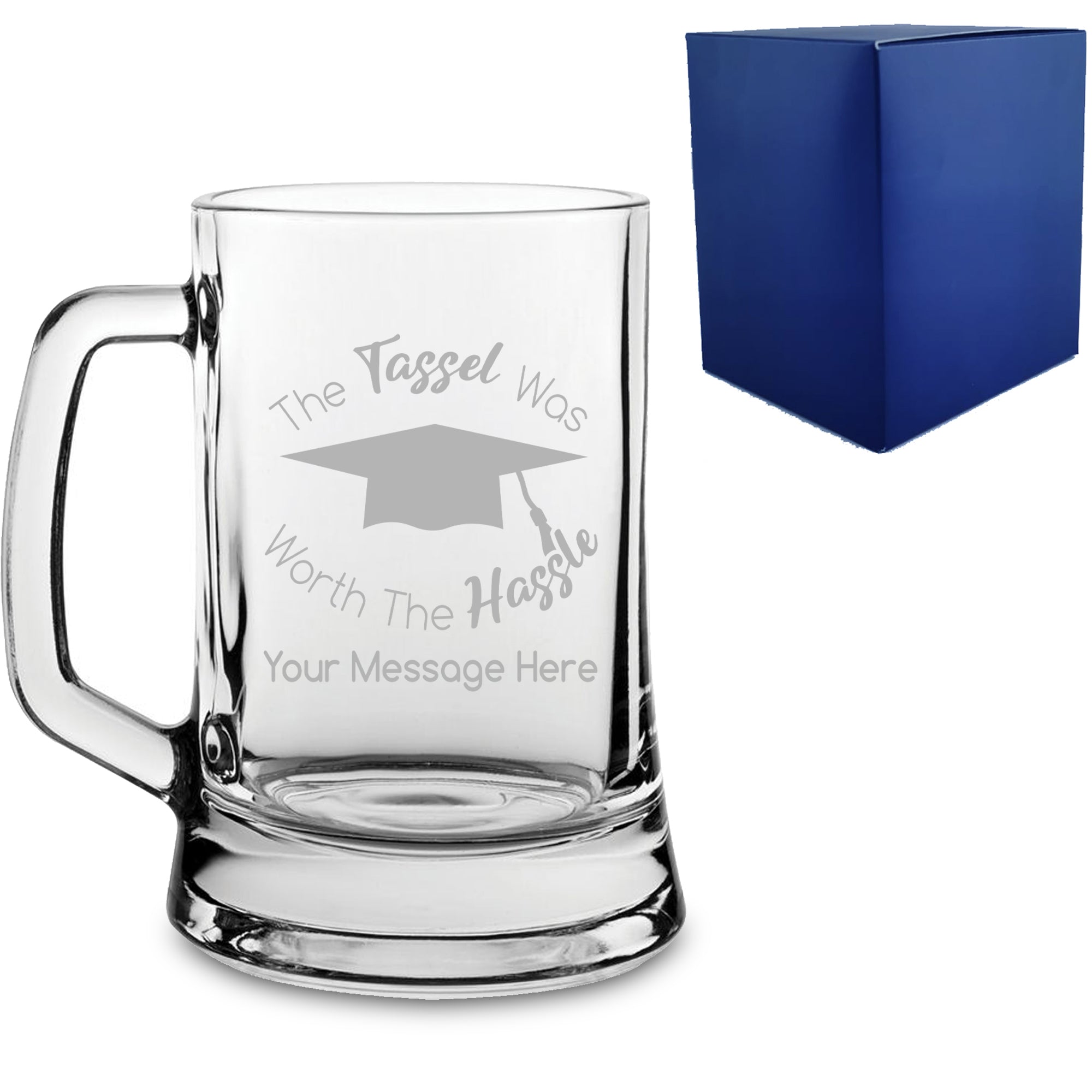 Personalised Engraved Graduation Beer Mug with 'The Tassel was worth the Hassle' Design, Personalise with Any Name or Message Image 1