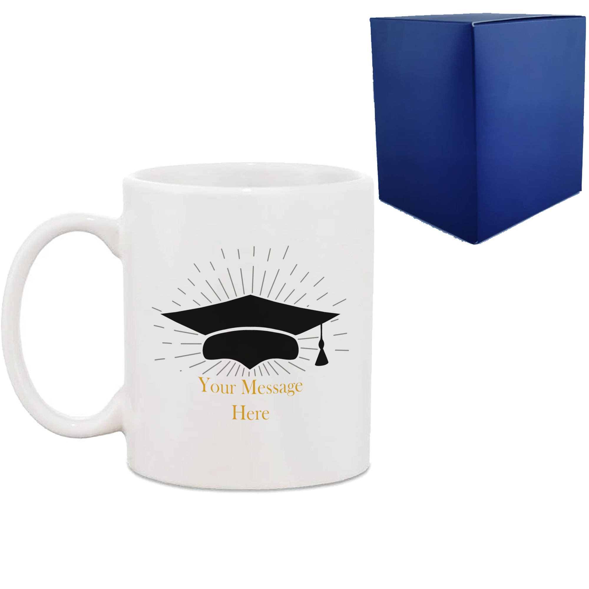Personalised Printed Graduation Mug with Grad Cap Burst Design, Personalise with Any Name or Message Image 1