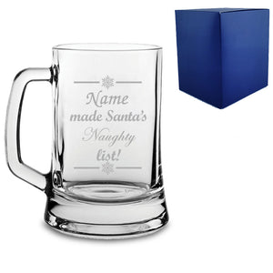 Engraved Novelty Christmas Tankard "Name made Santa's Naughty/Nice list!" With Gift Box Image 1