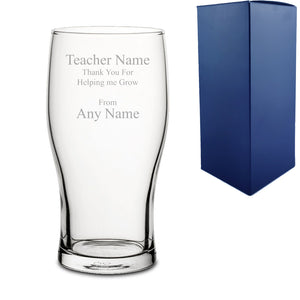 Engraved Tulip Pint Glass with Thank you for helping me grow Design Image 1