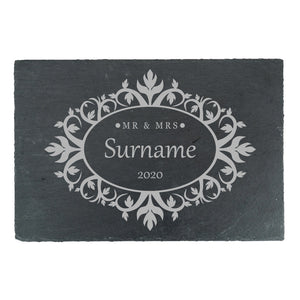 Engraved Rectangular Slate Cheeseboard with Mr and Mrs Design Image 1