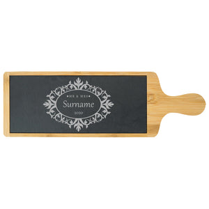 Engraved Bamboo and Slate Cheeseboard with Mr and Mrs Design Image 2