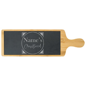 Engraved Bamboo and Slate Cheeseboard with Name's Cheeseboard with Circle Design Image 1