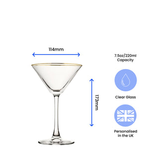 Engraved Gold Rim Martini Cocktail Glass with Initials Design, Personalise with Any Name Image 6