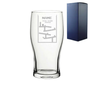 Engraved Pint Glass With Name Retro Arcade Game, Gift Boxed, Personalise with any name for any gamer Image 1