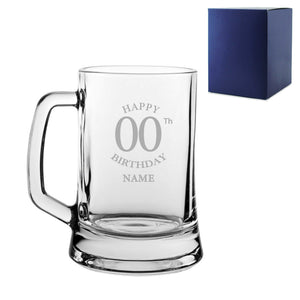 Engraved  Tankard Beer Mug Stein Happy 20,30,40,50... Birthday Classic Design Gift Boxed Image 1