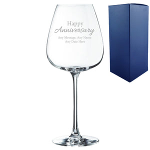 Engraved Happy Anniversary Wine Glass, Any Message, 12oz Cepages, Handwritten Design Image 2