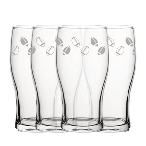 Engraved American Football Pattern Pint Glass Set of 4, 20oz Tulip Glasses Image 2