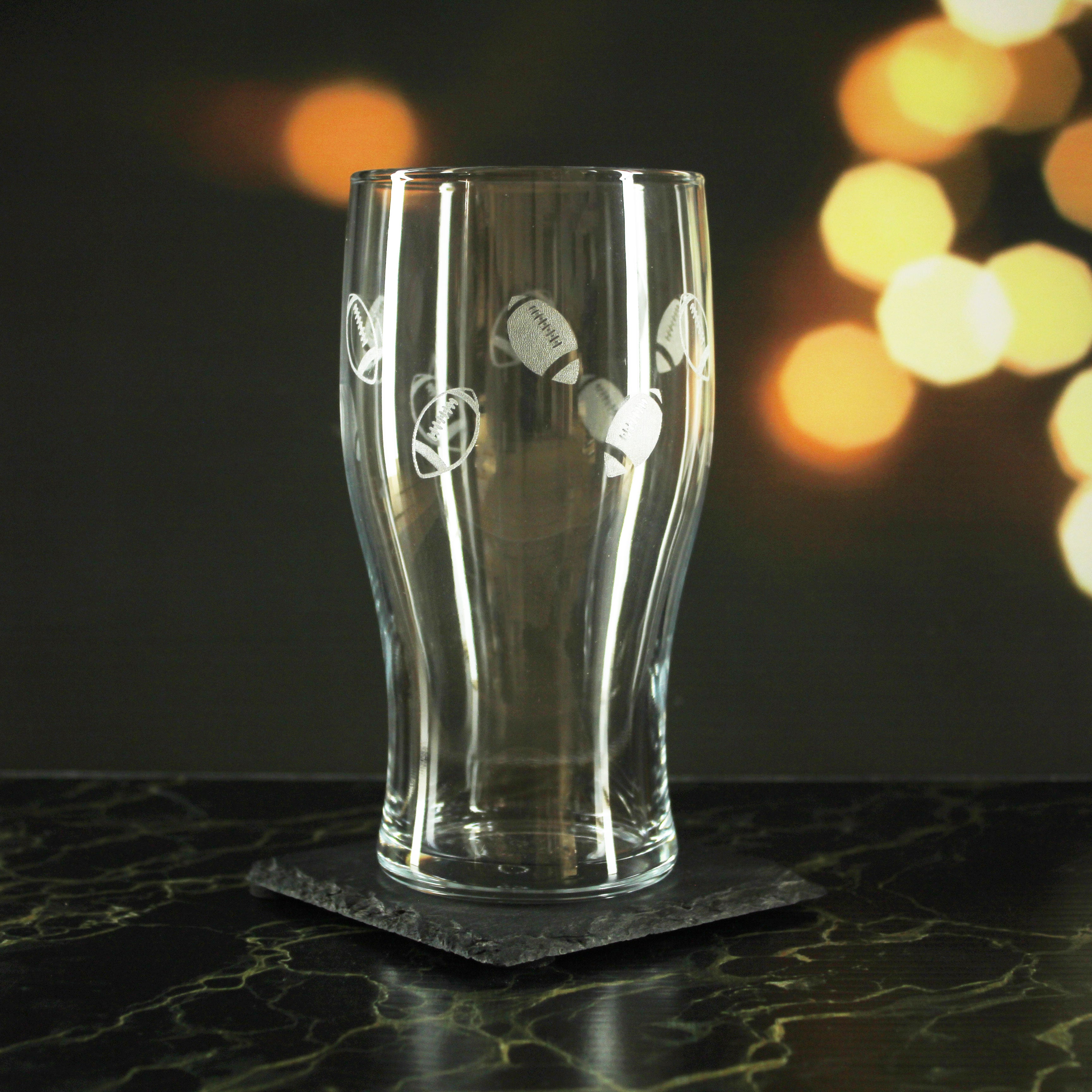 Engraved American Football Pattern Pint Glass Set of 4, 20oz Tulip Glasses Image 3