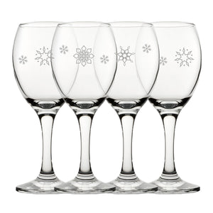 Engraved Snowflake Pattern Pure Wine Set of 4 11oz Glasses Image 1