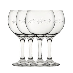 Engraved Horse Pattern Gin Balloon Set of 4 22.5oz Glasses Image 1