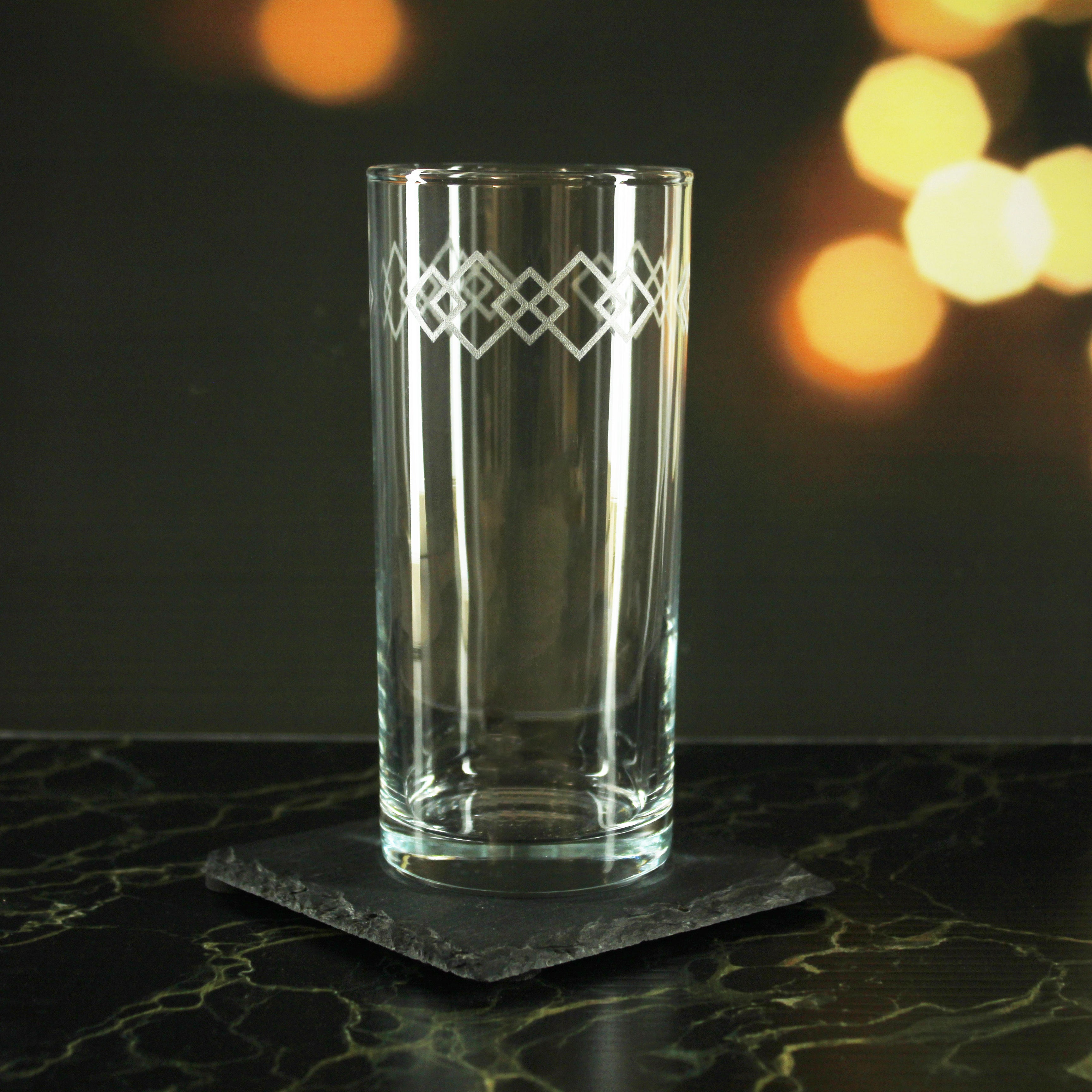 Engraved Squares Set of 4 Patterned Hiball 12oz Glasses Image 3