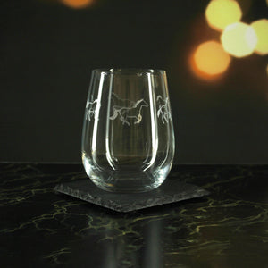 Engraved Horse Pattern Set of 4 Gaia Stemless Wine 12oz Glasses Image 3