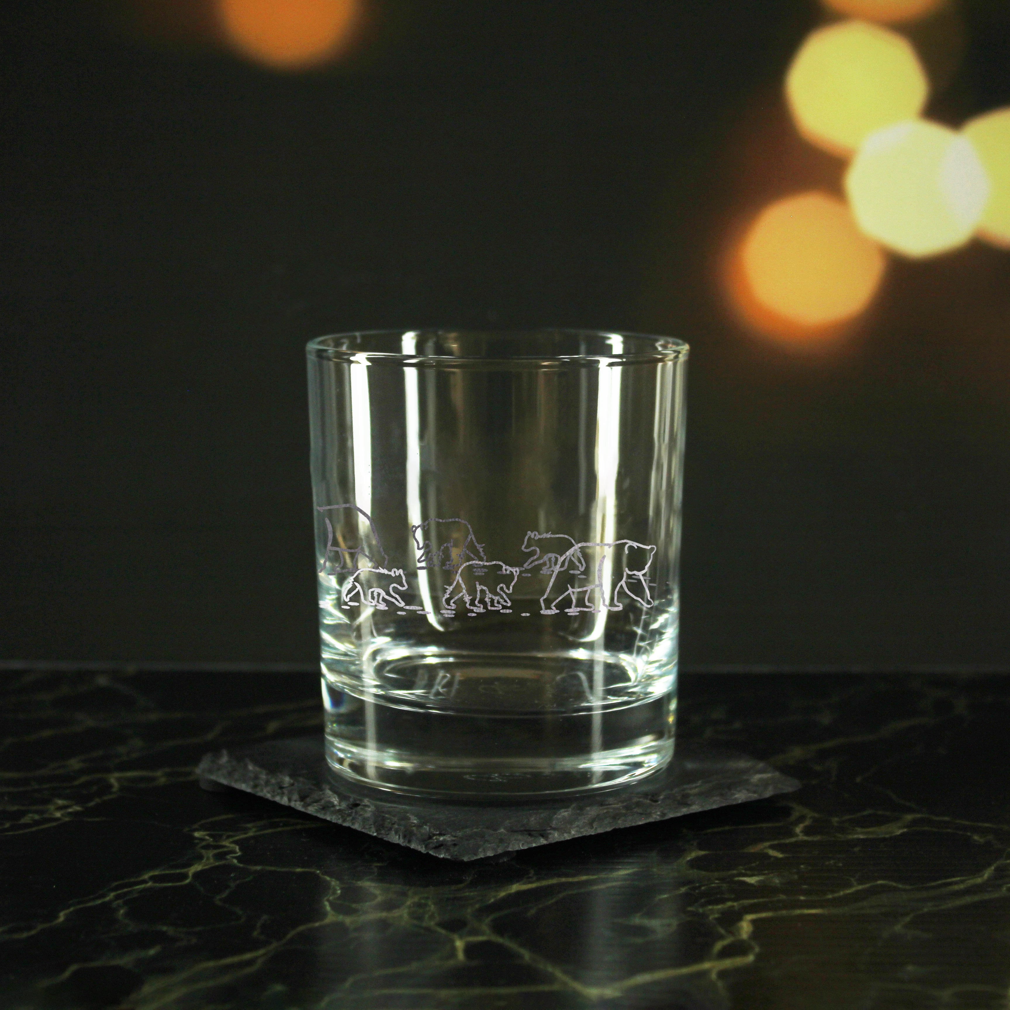 Engraved Bear Pattern Set of 4 Whiskey 11.5oz Glasses Image 3