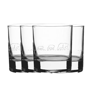 Engraved Bear Pattern Set of 4 Whiskey 11.5oz Glasses Image 2