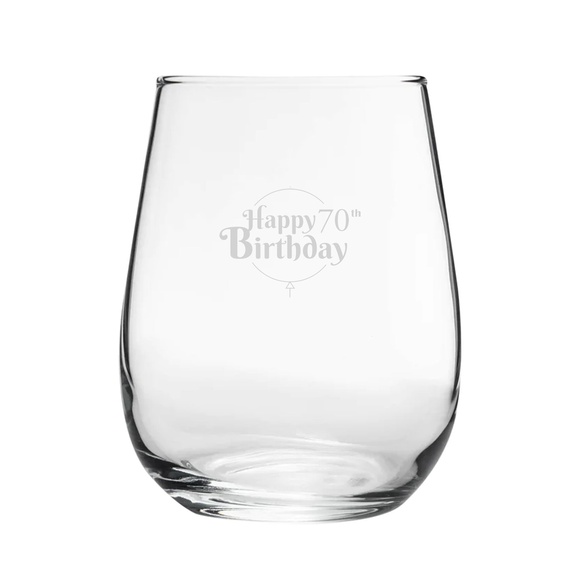 Happy 70th Birthday Balloon Design - Engraved Novelty Stemless Wine Gin Tumbler Image 2