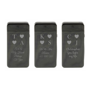 Engraved Electric Arc Lighter, Black, Heart Initials, Gift Boxed Image 4