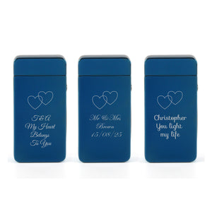 Engraved Electric Arc Lighter, Blue, Overlapping Hearts Image 4