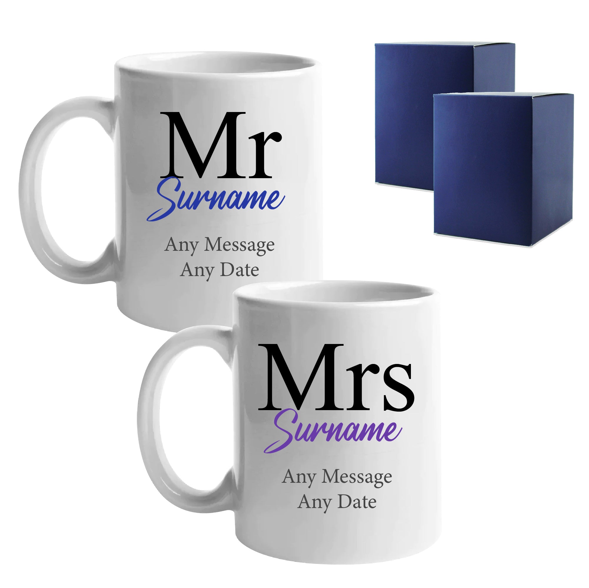 Mr and Mrs Mug Set, Classic Font Design, Ceramic 11oz/312ml Mugs Image 1