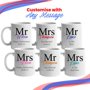 Mr and Mrs Mug Set, Classic Font Design, Ceramic 11oz/312ml Mugs Image 4