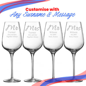 Engraved Mr and Mrs Sublym Wine Glasses, 15.8oz/450ml, Elegant Font Image 5