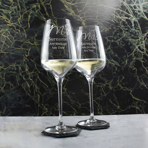 Engraved Mr and Mrs Sublym Wine Glasses, 15.8oz/450ml, Elegant Font Image 4