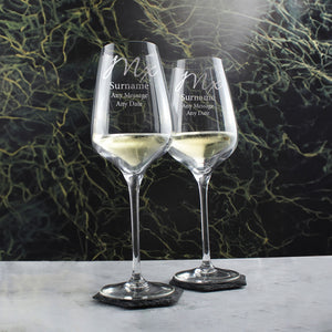 Engraved Gender Neutral Wedding Glasses, Mx and Mx, 15.8oz/450ml, Elegant Font Image 4