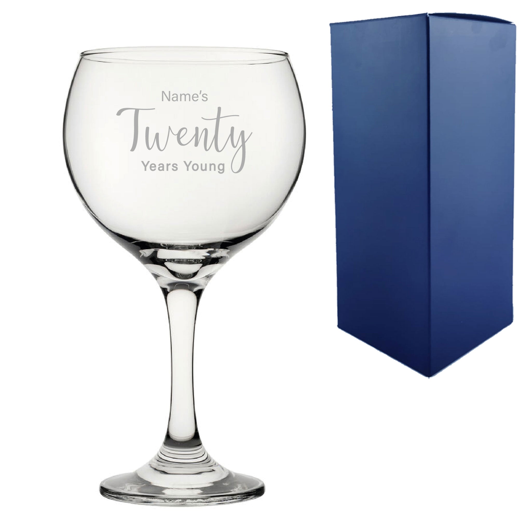 Engraved 20th Birthday Cubata Gin Glass, Years Young Delicate Font Image 1