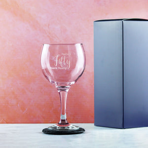 Engraved 50th Birthday Cubata Gin Glass, Years Young Delicate Font Image 3