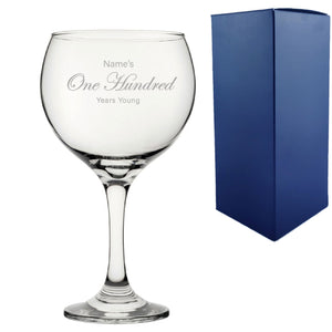 Engraved 100th Birthday Cubata Gin Glass, Years Young Curly Font Image 2